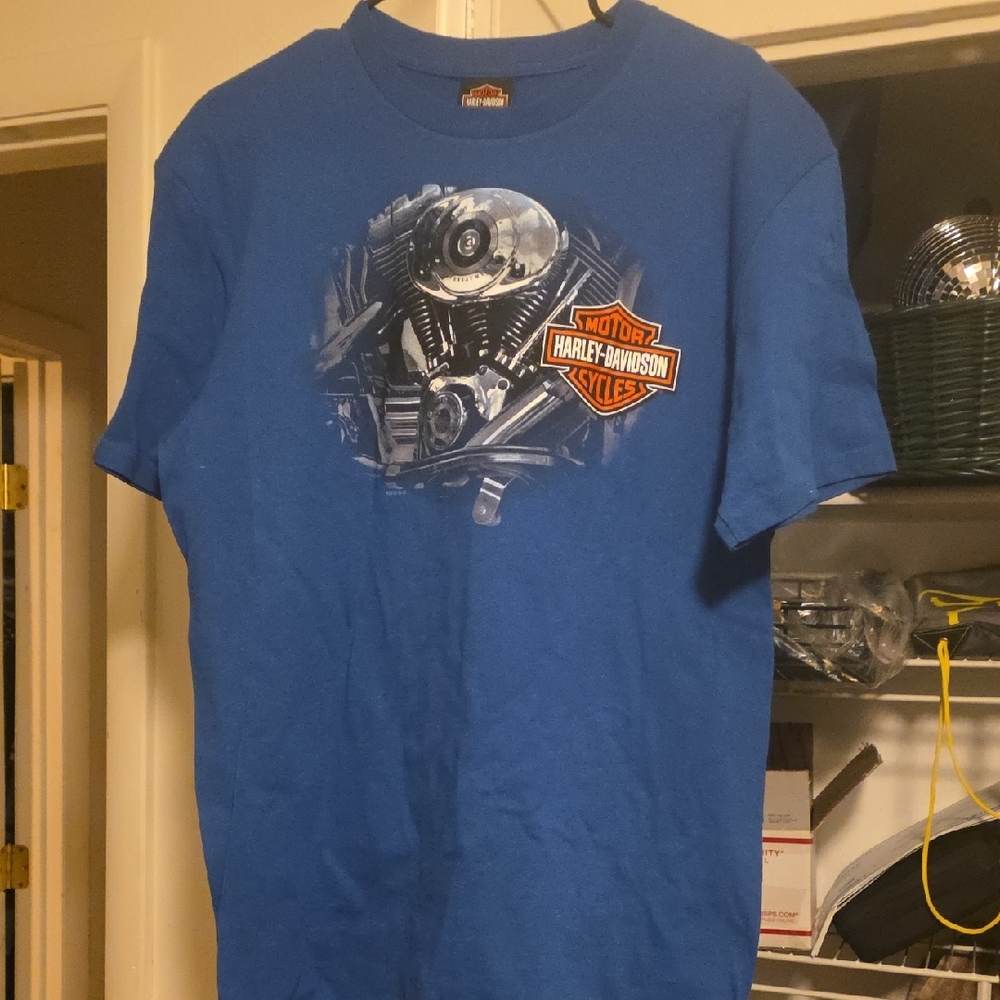 Harley-Davidson Blue Tee with Engine Design
